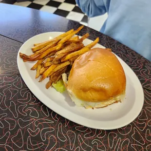 a burger and french fries