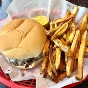Pepper Jack burger and fresh cut fries