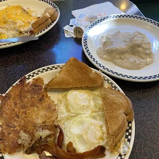 2 egg breakfast with a side of biscuit and gravy