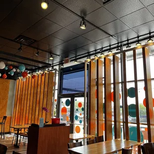 tables and chairs in a restaurant