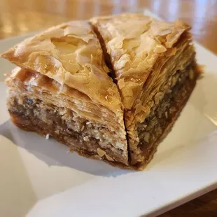 a piece of baklaa on a plate