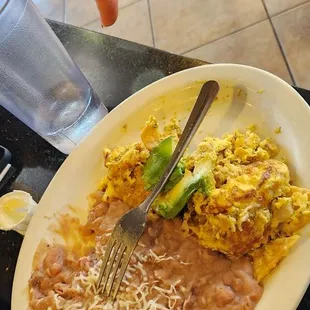 Chilaquiles verdes con frijoles, YUCK town!!!!!