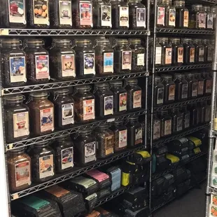 shelves of various teas