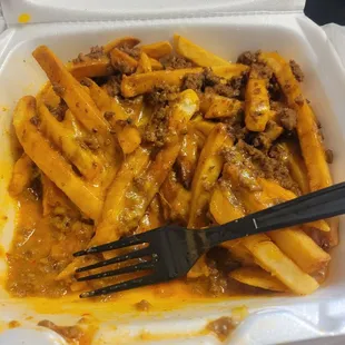 Watery flavorless chili cheese fries