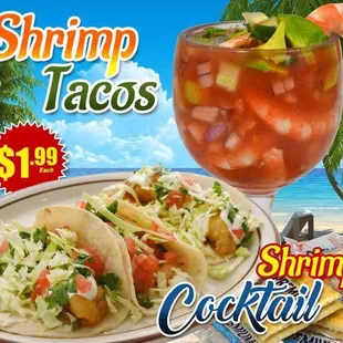 shrimp tacos and shrimp cocktail
