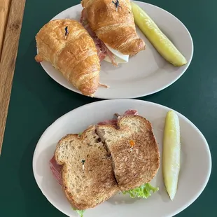 Prosciutto croissant and roast beef sandwich