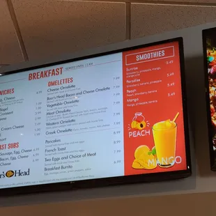 Breakfast and Smoothies Menu, April 2022