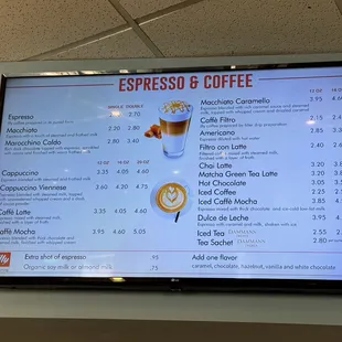 Coffee menu