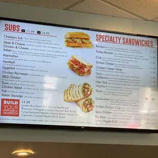 Subs and sandwiches menu