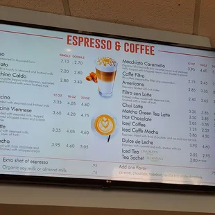 Espresso &amp; Coffee Menu April 2022