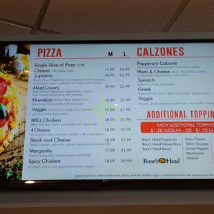 Pizza &amp; Calzones Menu, April 2022
