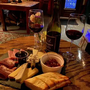 cheese, meat, and wine