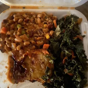 Black-eyed peas, stew, kale, and lasagna