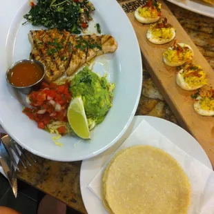 Swordfish tacos and deviled eggs