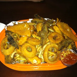 a plate of fried squid rings