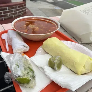 Menudo and a Chile Verde Burrito