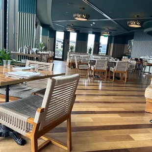 a dining room with a view