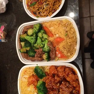 Chicken sesame, beef broccoli, and a small pork lo mein!