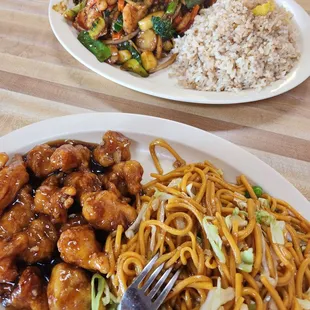 Orange chicken w/chow mein &amp; szechaum shrimp w/fried rice. Absolutely delicious!