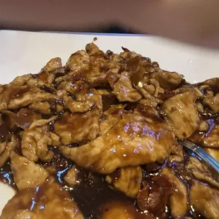 The gluten free orange chicken, no breading. Was but lost some appeal as being a replica dish . On the plus side, saved some calories!