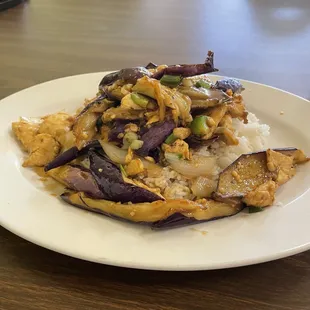 Eggplant Chicken Over Rice