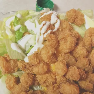 Fried Shrimp Salad! Delicious and a good amount of protein.