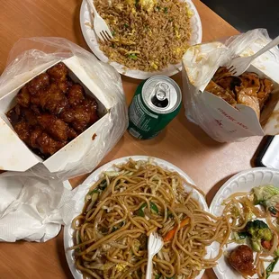 a variety of asian food on a table