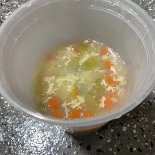 Egg drop soup  . Flavor wasn&apos;t so good too much vegetables.