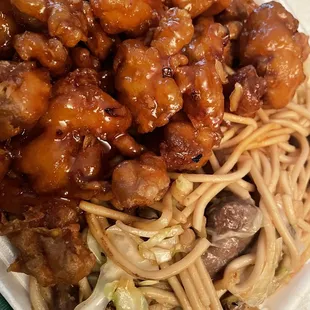 Orange Chicken Beef lo Mein