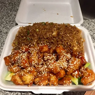 Sesame Chicken w/ fried rice dinner combo. 5 Stars