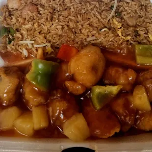 Sweet &amp; sour pork with shrimp fried rice