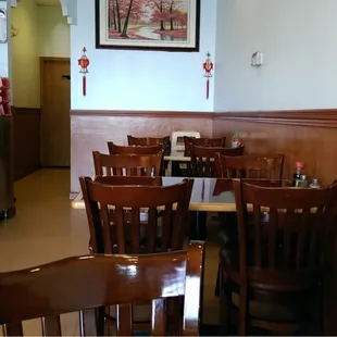 tables and chairs in a restaurant