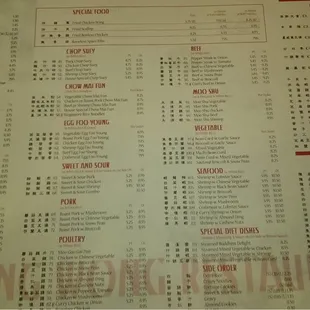 No on line menu so here it is.