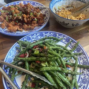 Green beans, Dan Dan noodles, chicken