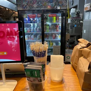 the counter of a chinese restaurant