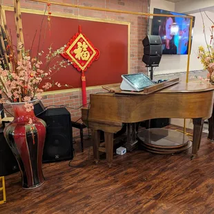 a grand piano in a store