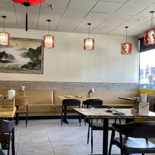 Seating area inside restaurant