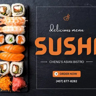 sushi on a black background