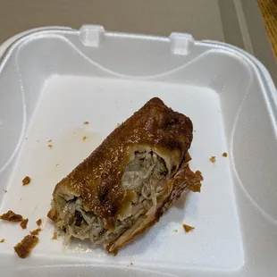 Egg role inside.  Full of grease and burnt