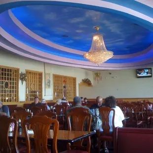 a chandelier hanging from the ceiling