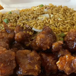 General Tso's Chicken served with rice