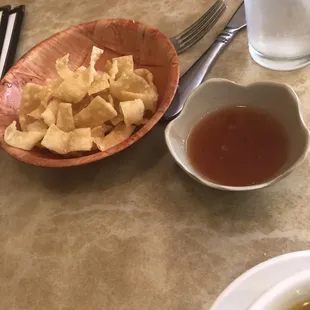 Crispy snacking noodles w/ sweet dipping duck sauce