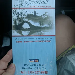 a person holding a chinese restaurant menu