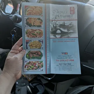 a menu in a car