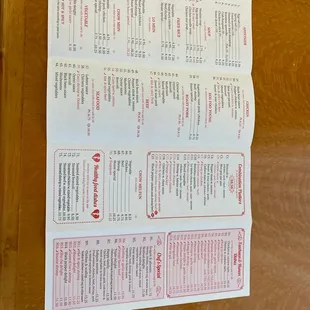 a menu on a table