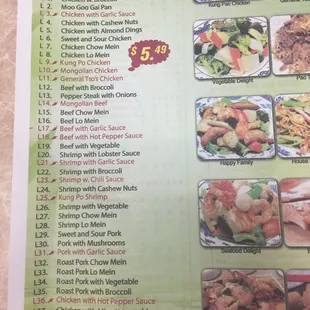 a menu for lunch specials