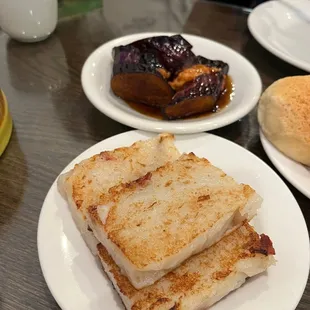 Stuffed Eggplant and Pan Fried Turnip Cake