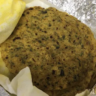 All three of us shared an order of Methi bread . . .