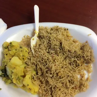 Aloo gobi and chicken biryani.