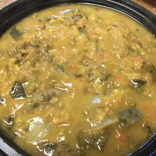 I ordered the Moong Kootu, which was a vegan dish made of Lentils (Dal) . . .